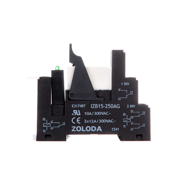 Interface electromecánica 15,6 mm tornillo 1 cont. inv. entrada: 24 VCA  salida: 250 Volt 1×12 A, brida y módulo con diodo y LED